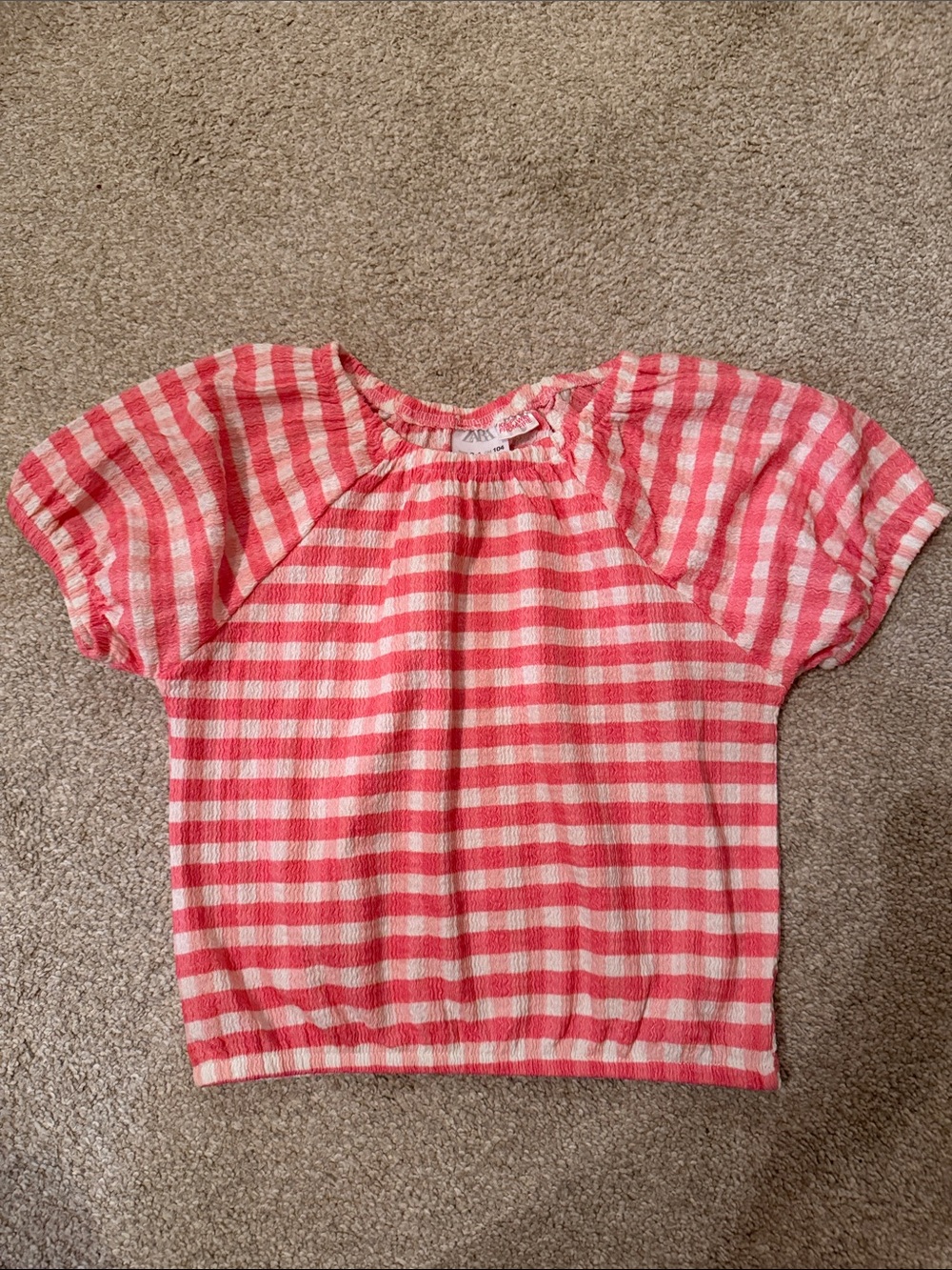 Zara Pink & White Gingham Short Sleeve Girls Top